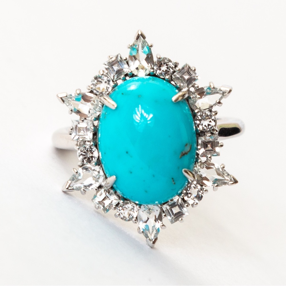 Turquoise & white topaz cocktail ring statement ring 9